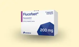 Opakowanie leku Flucofast 200 mg, zawierające 7 kapsułek twardych.