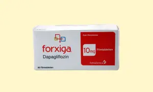 Opakowanie leku Forxiga 10mg z dapaglifloziną, stosowanego w leczeniu cukrzycy typu 2.