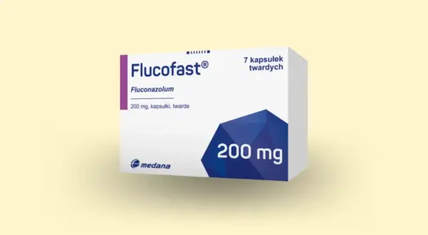 Opakowanie leku Flucofast 200 mg, zawierające 7 kapsułek twardych.