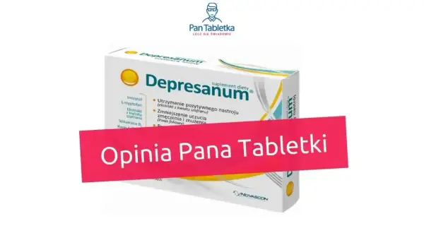 Opakowanie suplementu diety Depresanum, zawierające m.in. ekstrakt z szafranu, wspierające nastrój. Opinia Pana Tabletki.