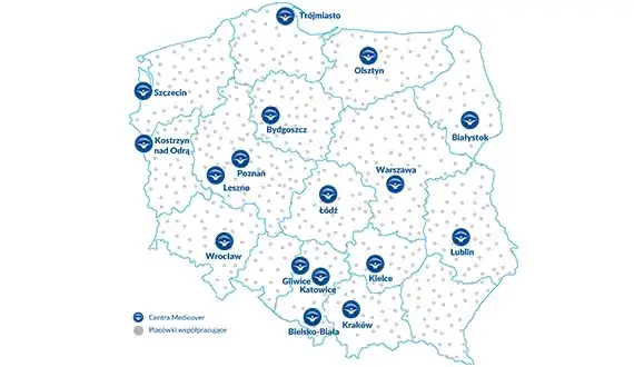 Mapa Polski placówki medyczne urologia ginekologia